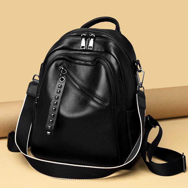 New Fashion Cattlehide Leather Bag Travel Backpack Female High Sense Large Capacity Student Women's Backpack Genuine Leather