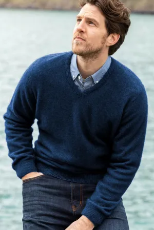 Noble Wilde - Oxford V Sweater in Merino Wool & Possum Fur in Maritime