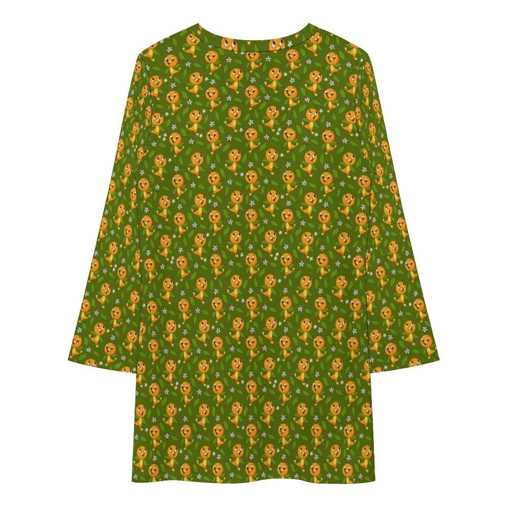 Orange Bird Long Sleeve Patchwork T-shirt Dress