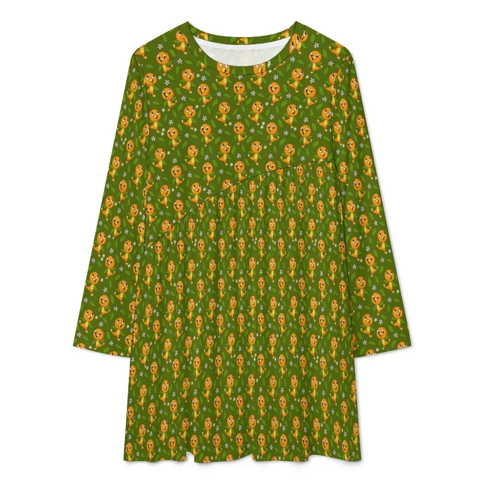 Orange Bird Long Sleeve Patchwork T-shirt Dress