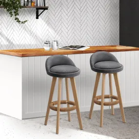 Padded 2x Grey Bar Stools with Wooden Frame, 360 Swivel - Artiss