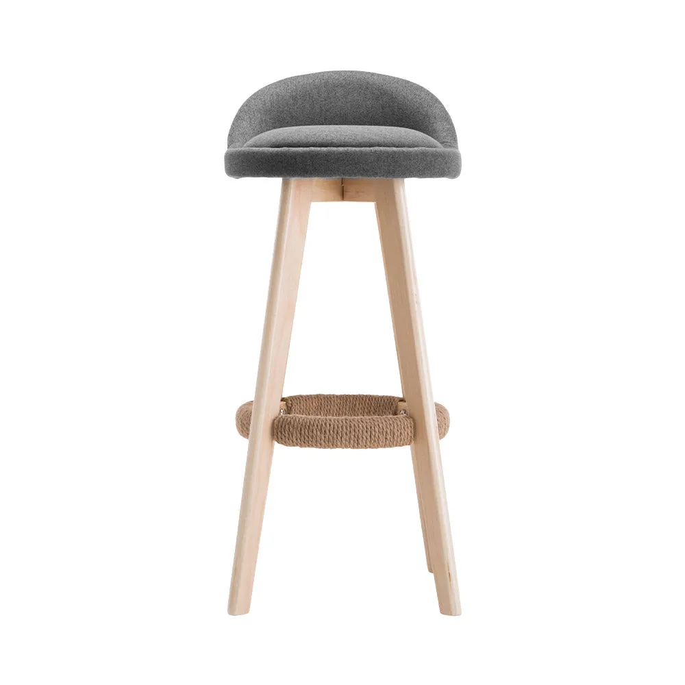 Padded 2x Grey Bar Stools with Wooden Frame, 360 Swivel - Artiss