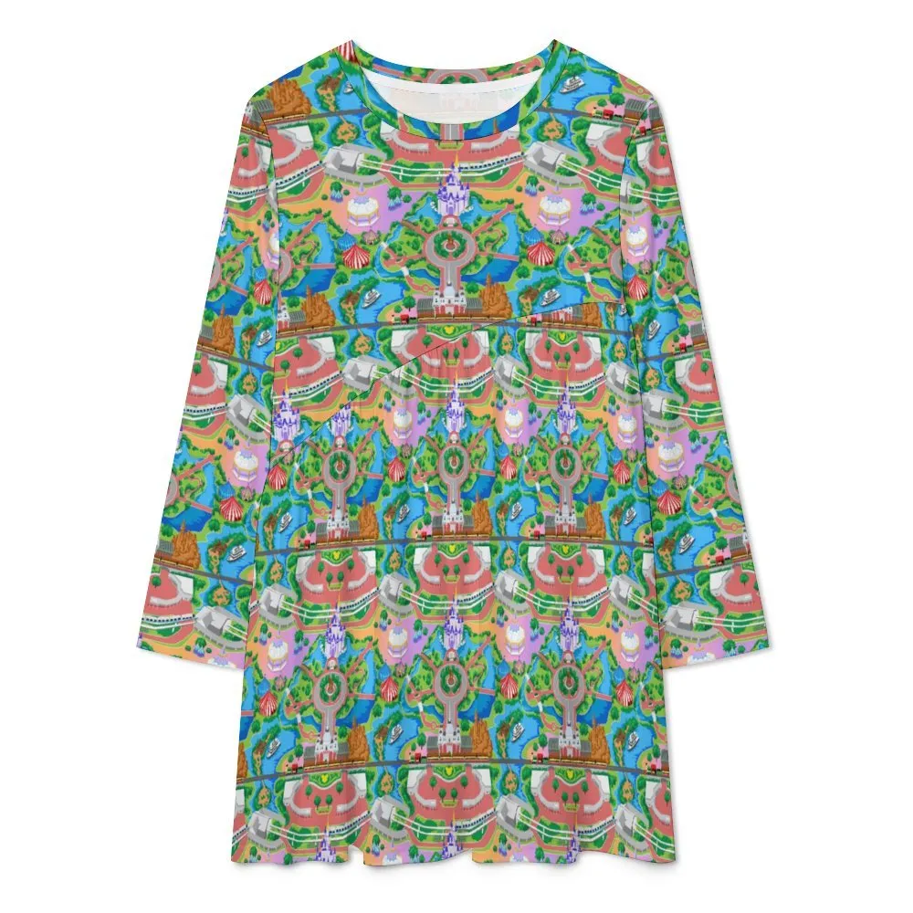 Park Map Long Sleeve Patchwork T-shirt Dress