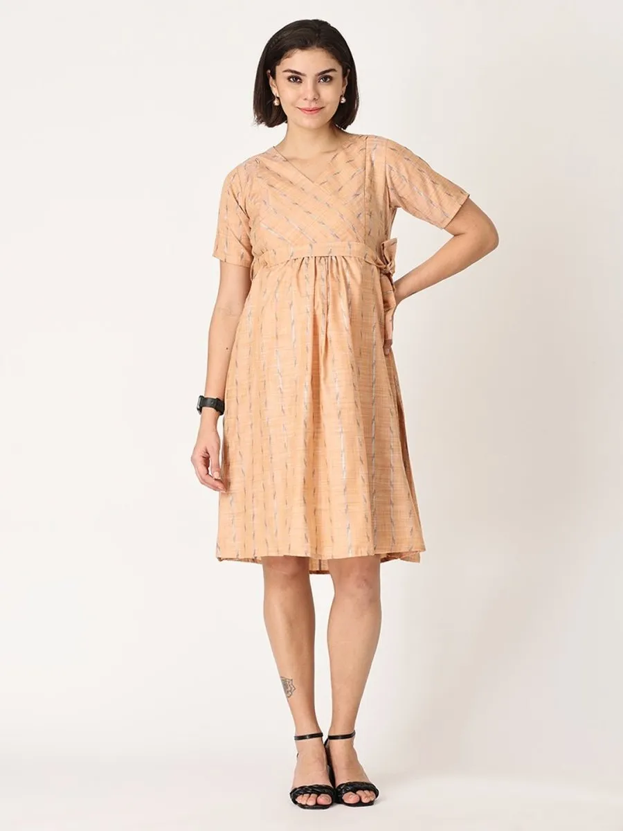 Peach Bud Shimmer Maternity Kurti Dress With Nursing