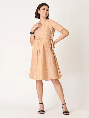 Peach Bud Shimmer Maternity Kurti Dress With Nursing