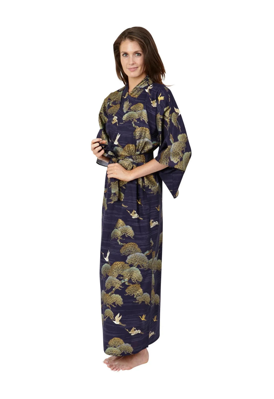 Pines & Cranes Womens Plus Size Cotton Kimono Robe