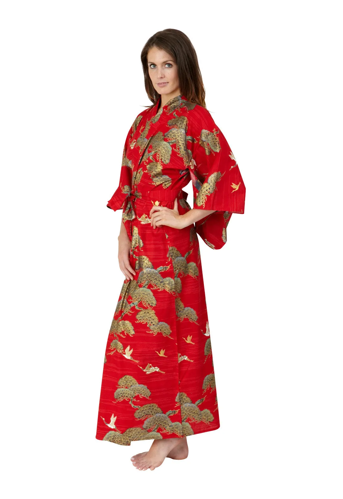 Pines & Cranes Womens Plus Size Cotton Kimono Robe