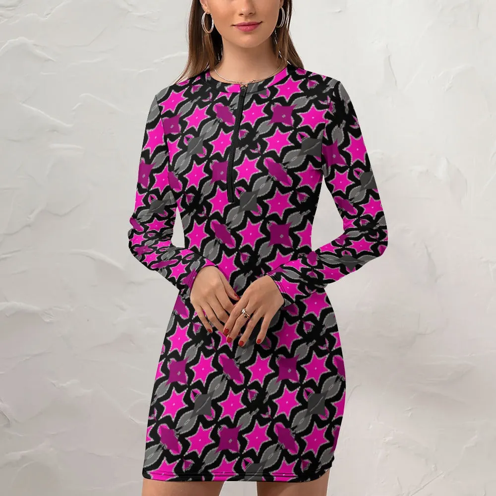 Pink Star Women's Zipper Long Sleeve Hip Dress