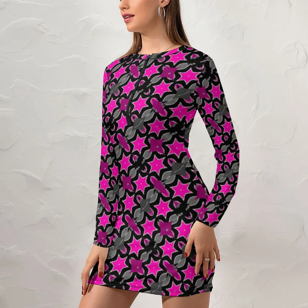 Pink Star Women's Zipper Long Sleeve Hip Dress