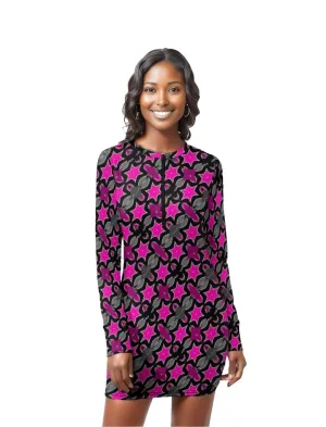 Pink Star Women's Zipper Long Sleeve Hip Dress