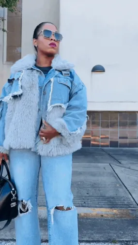 Pre Order:  Faux Fur Denim Coat - @thatcoleaffect