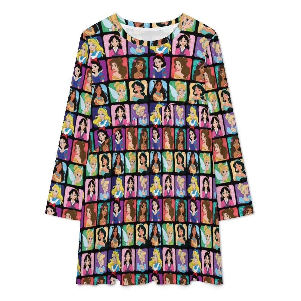 Princess Portriats Long Sleeve Patchwork T-shirt Dress