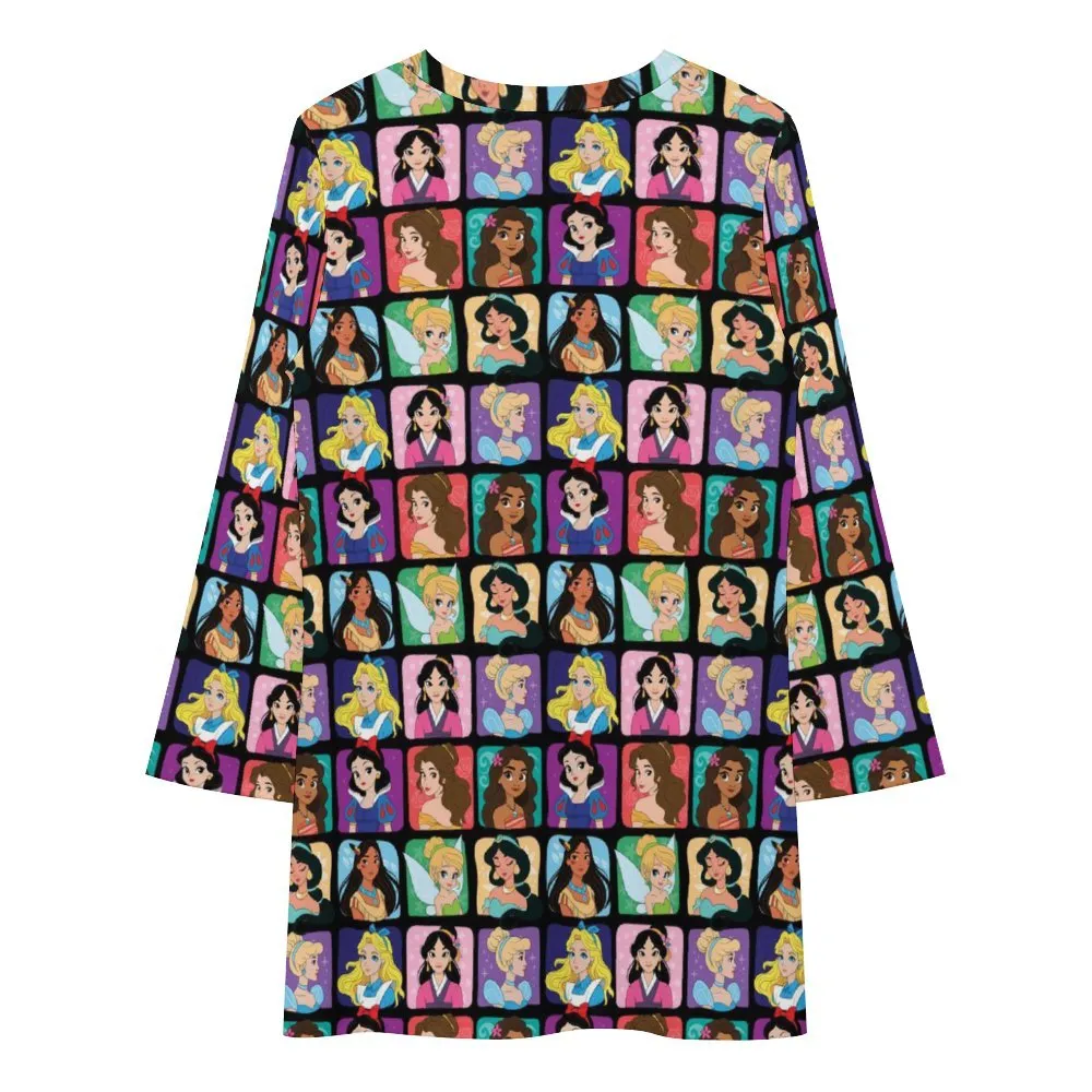 Princess Portriats Long Sleeve Patchwork T-shirt Dress