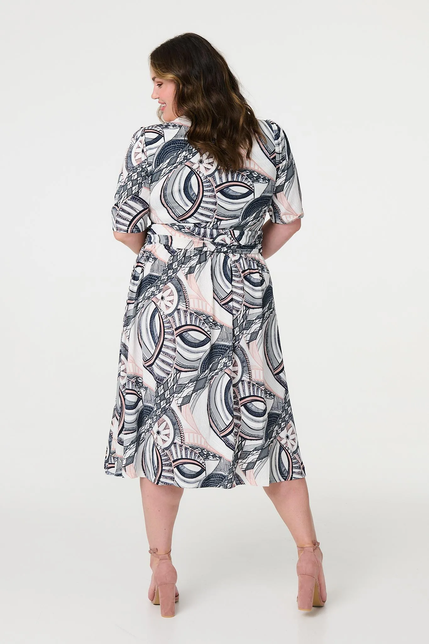 Printed 1/2 Sleeve Knee Length Wrap Dress