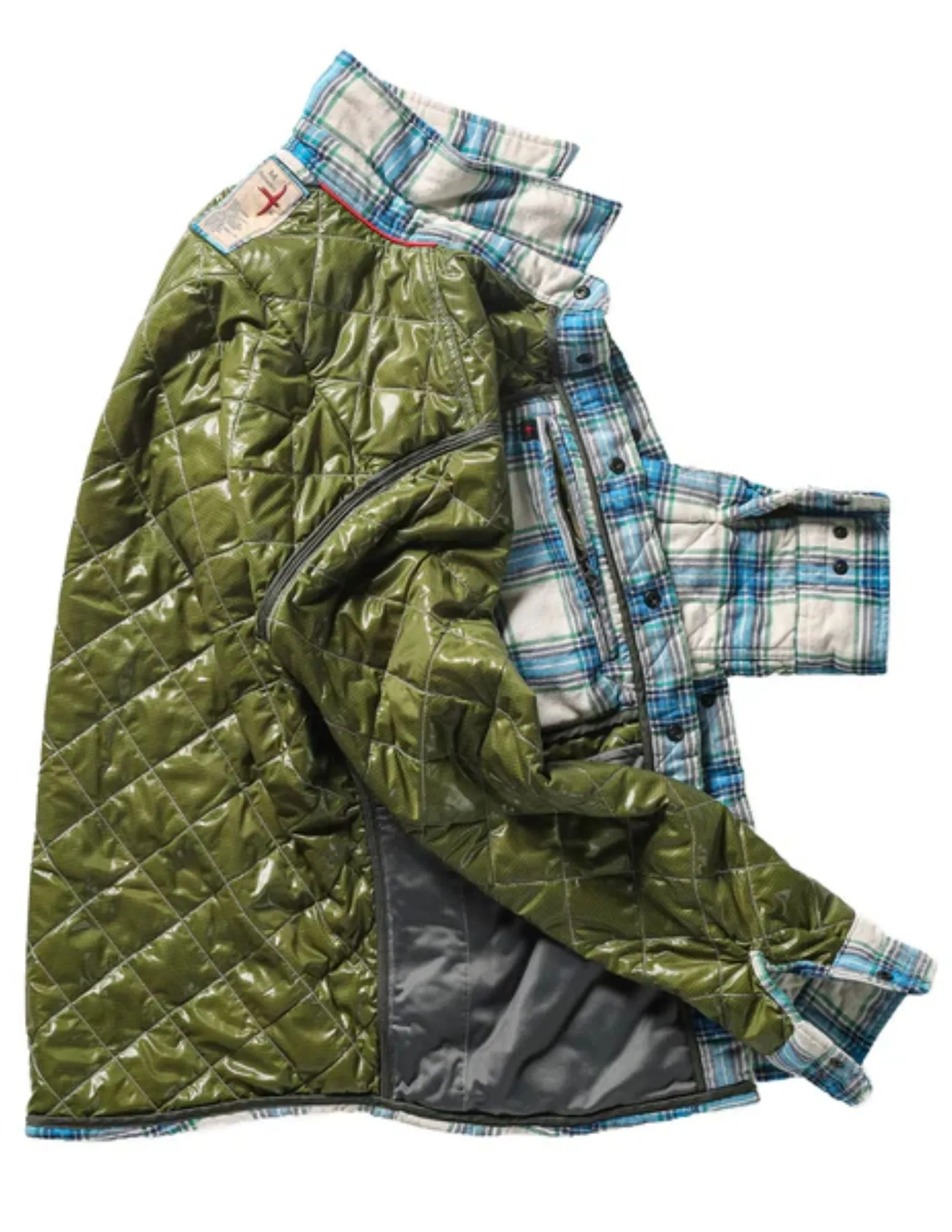 Quilted Flannel Shirtjacket | White/Lt Blue/Green Plaid