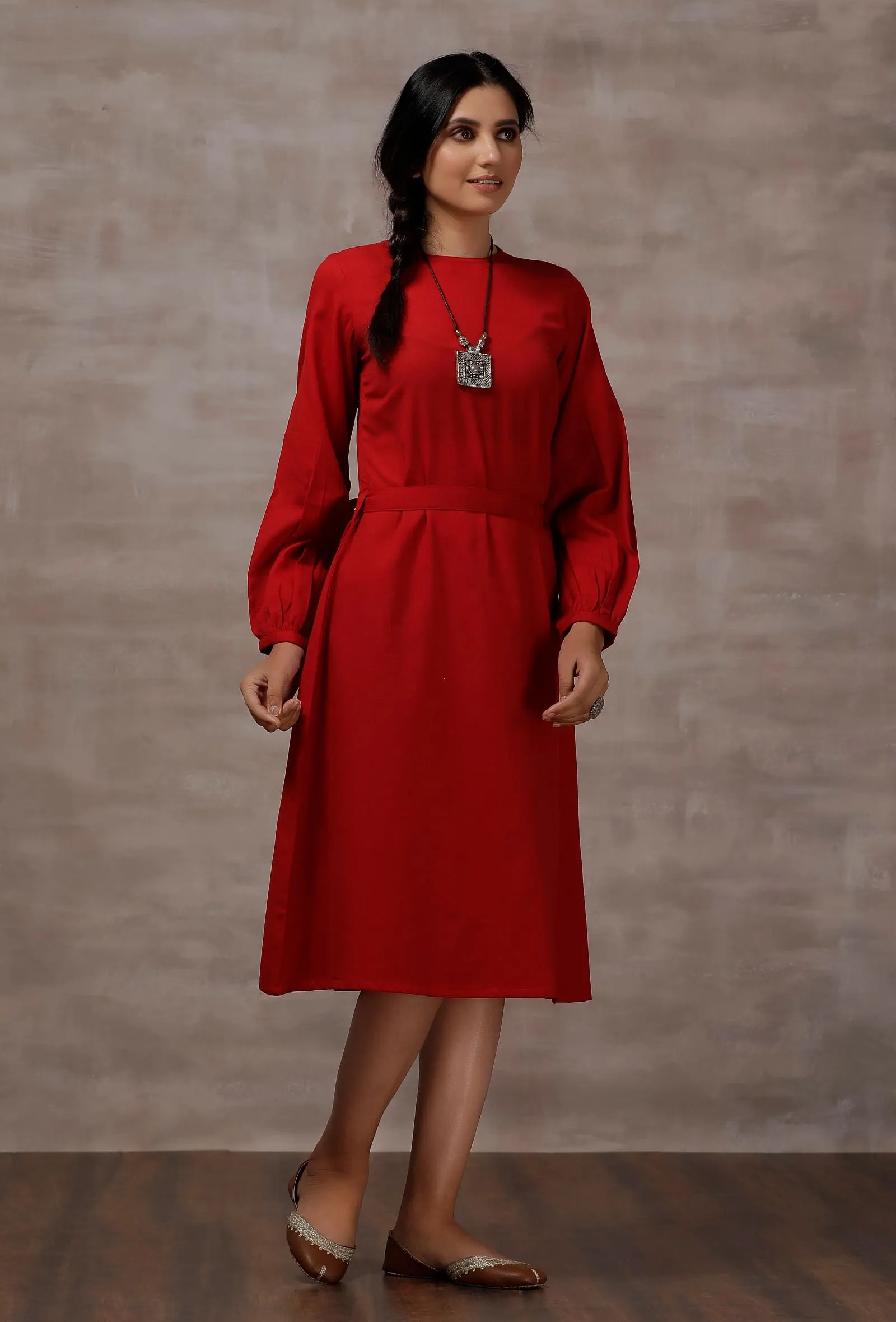 Red A-Line Cashmilon Dress