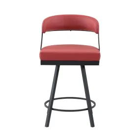 Red Swivel Counter Height Chair - Faux Leather - Set of 2