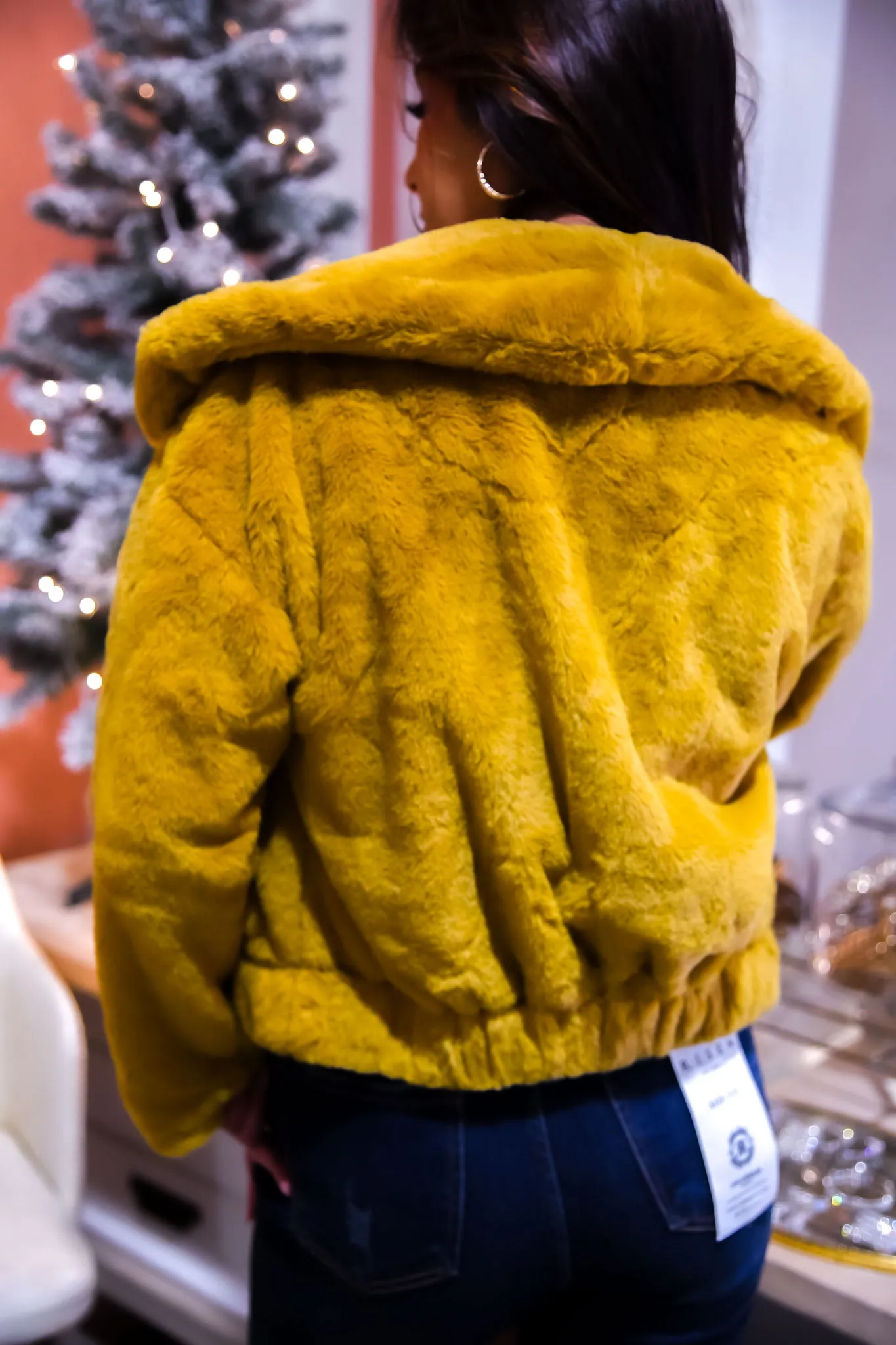 Saffron Chic Faux Fur Short Coat - Mustard