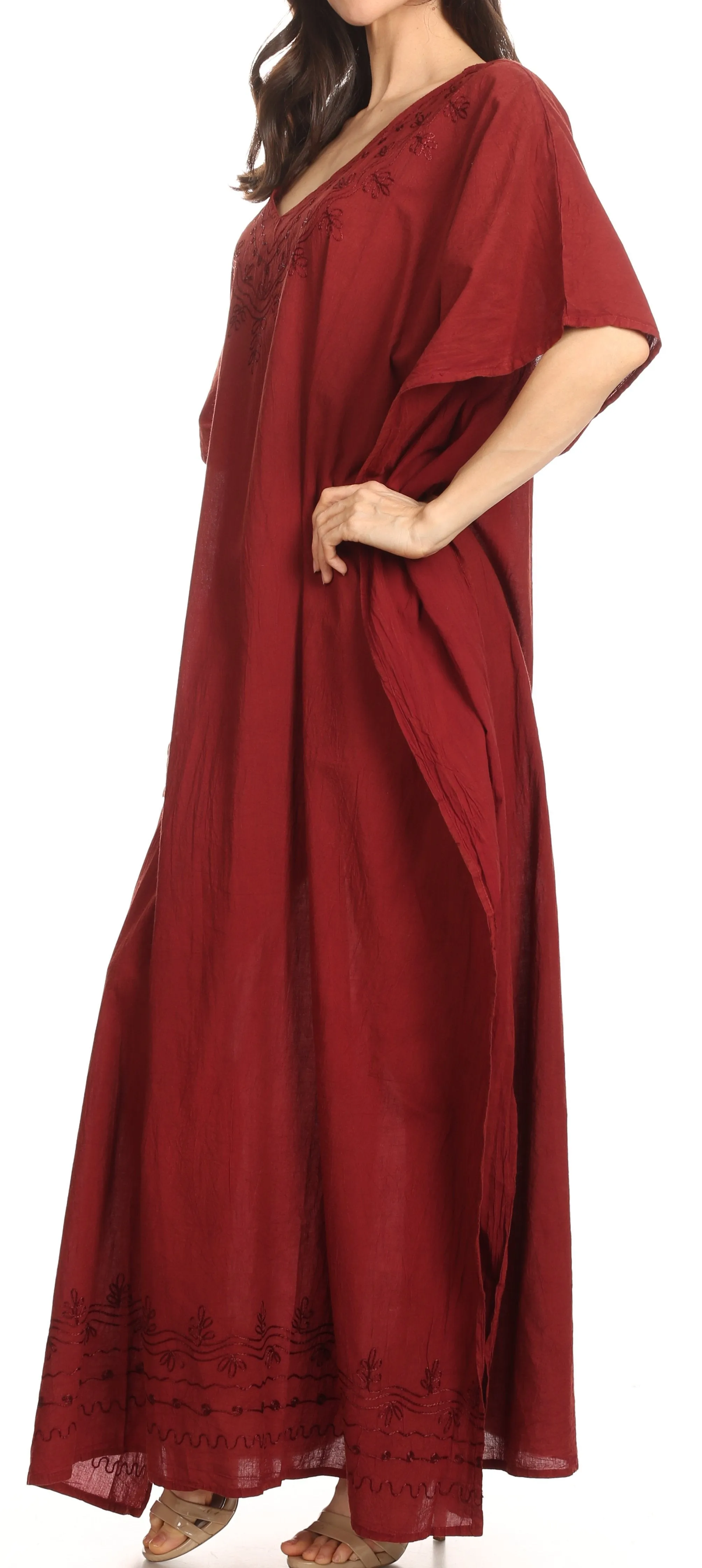 Sakkas Favi Womens Casual Long Maxi Dress Caftan Cover Up Loungewear in Rayon