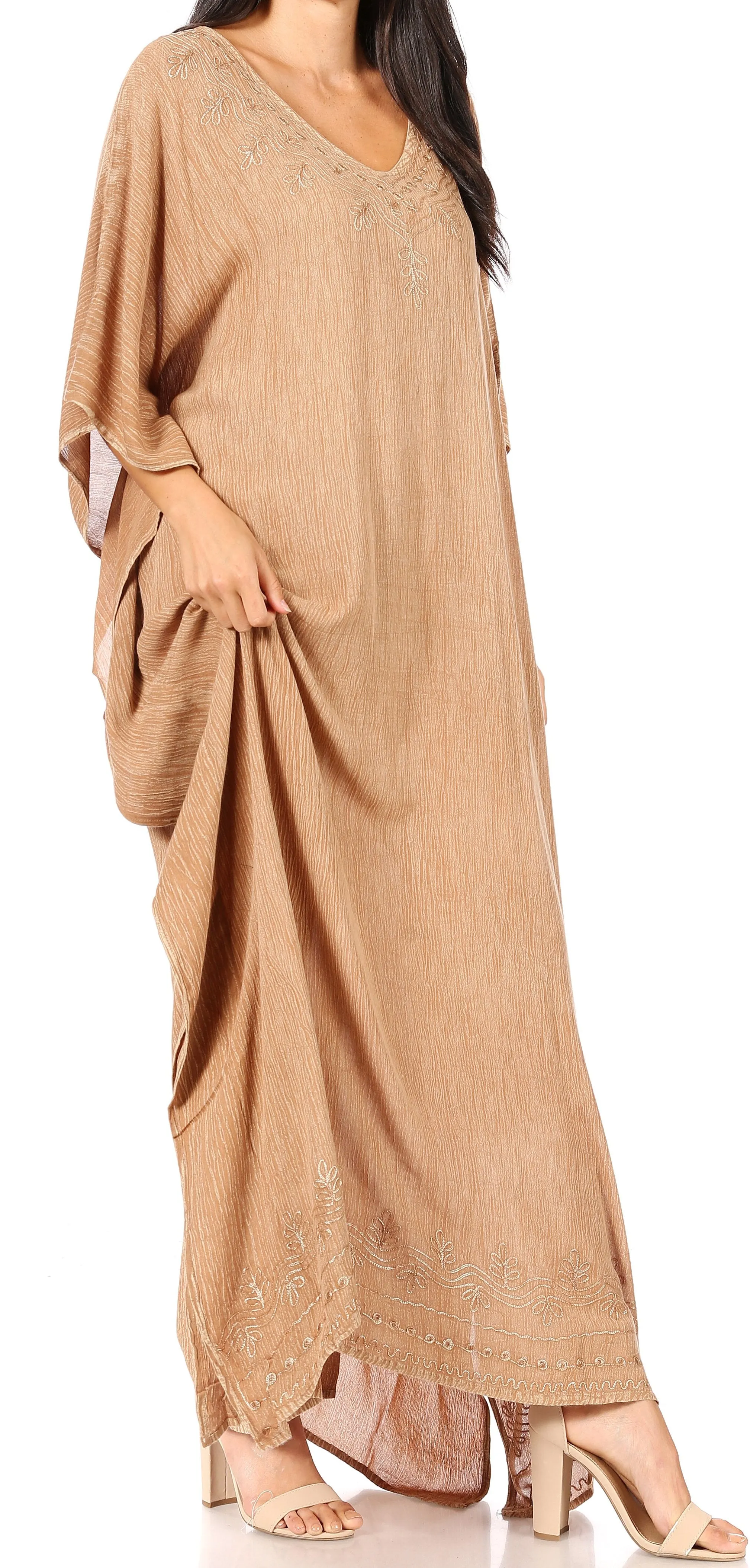 Sakkas Favi Womens Casual Long Maxi Dress Caftan Cover Up Loungewear in Rayon