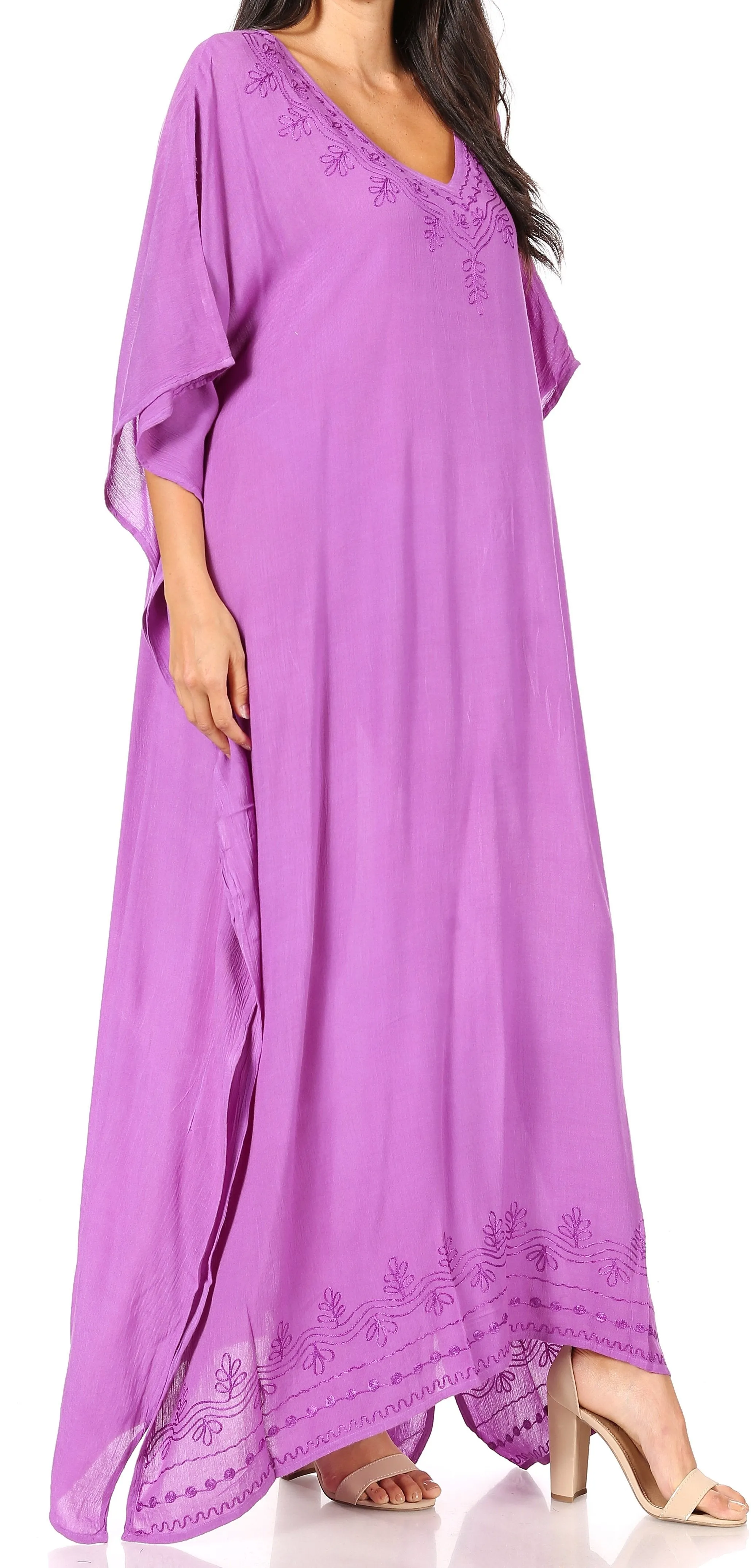 Sakkas Favi Womens Casual Long Maxi Dress Caftan Cover Up Loungewear in Rayon