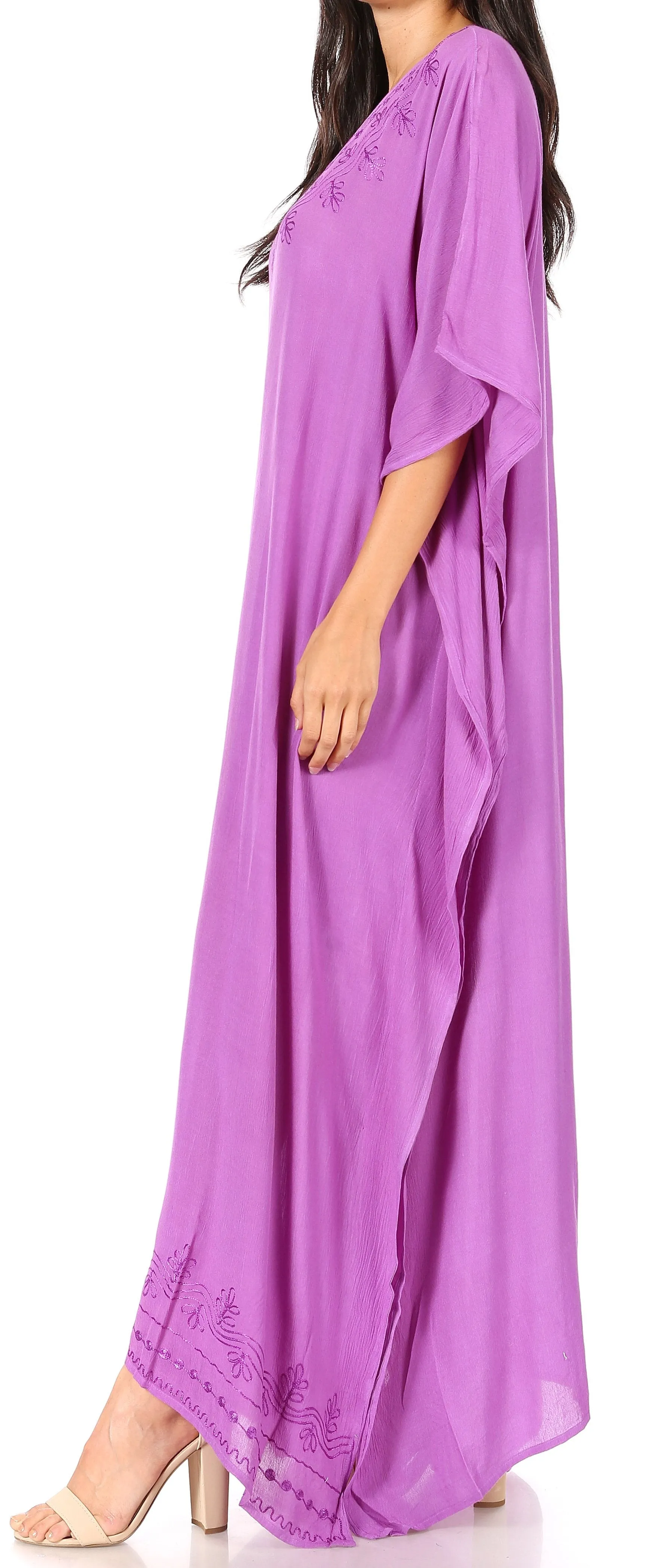 Sakkas Favi Womens Casual Long Maxi Dress Caftan Cover Up Loungewear in Rayon