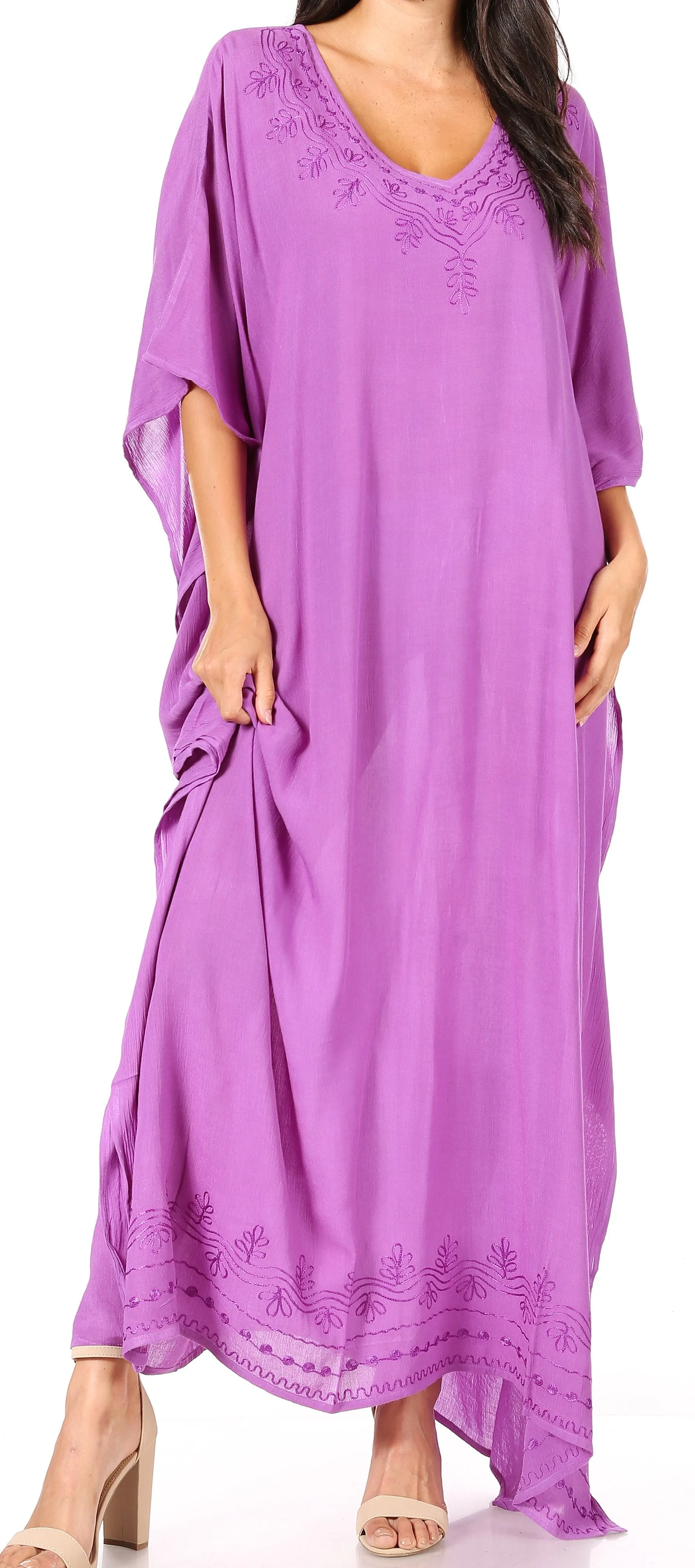 Sakkas Favi Womens Casual Long Maxi Dress Caftan Cover Up Loungewear in Rayon