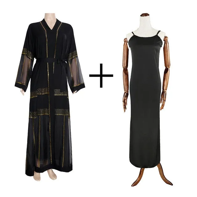 Sequin Tie Waist Rope Abaya Dress