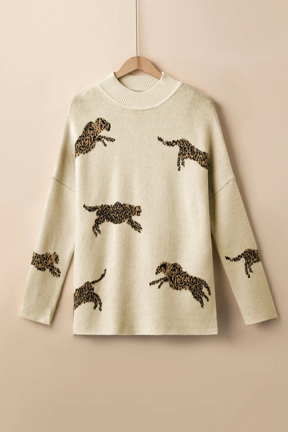 Sierra Cheetah Split Hem Sweater - Parchment (Ships in 2-3 Weeks)