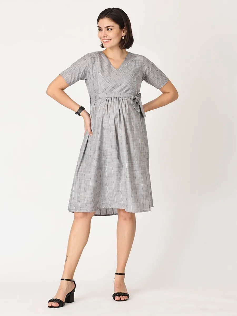 Silver Storm Shimmer Maternity Kurti Dress With Nursing