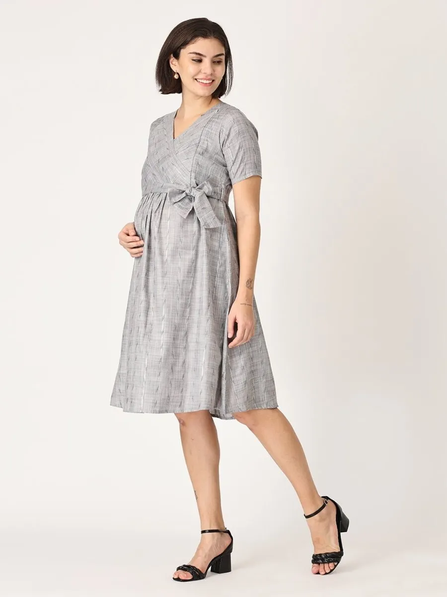 Silver Storm Shimmer Maternity Kurti Dress With Nursing