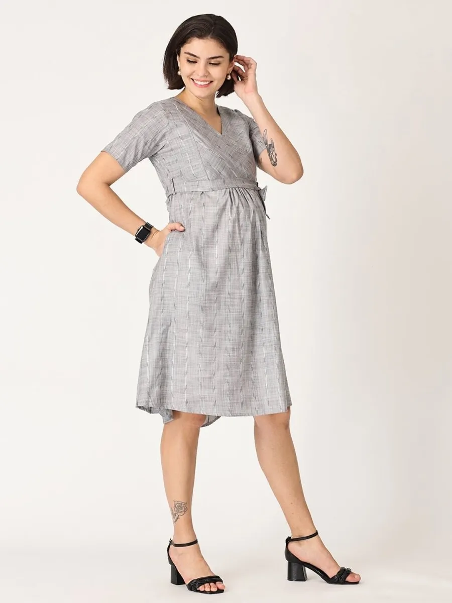 Silver Storm Shimmer Maternity Kurti Dress With Nursing