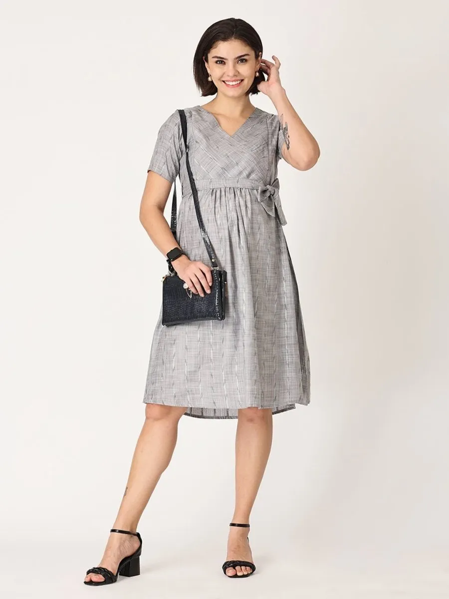 Silver Storm Shimmer Maternity Kurti Dress With Nursing