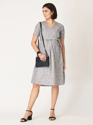 Silver Storm Shimmer Maternity Kurti Dress With Nursing