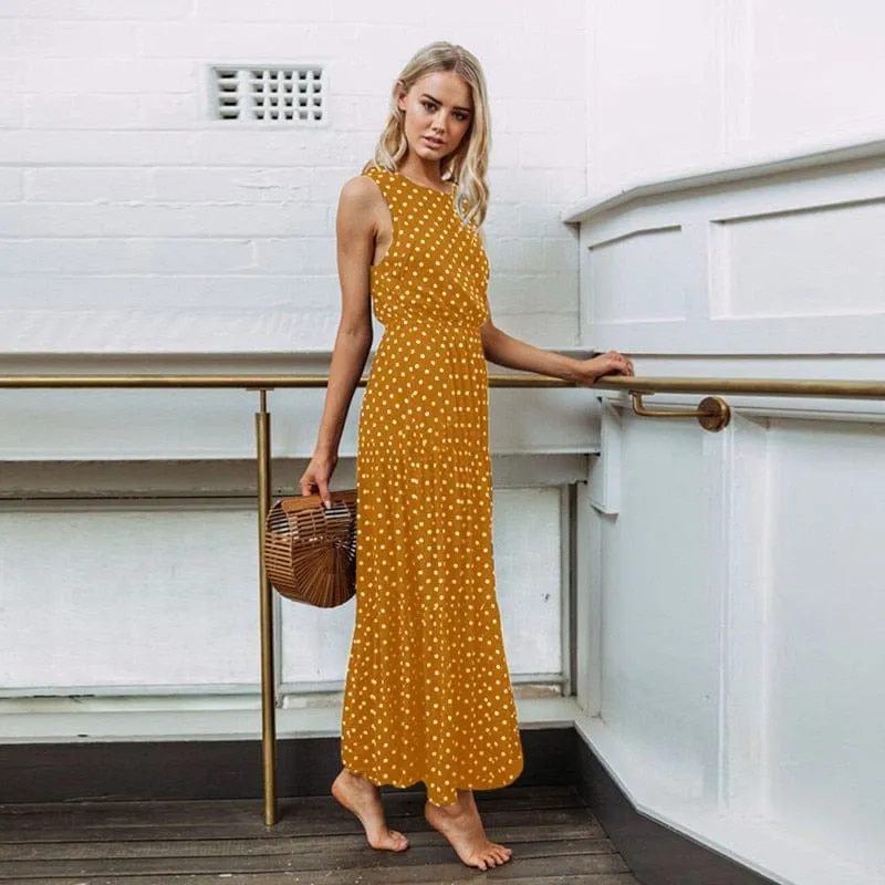 Sleeveless Dot Print Long Maxi Dress