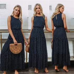 Sleeveless Dot Print Long Maxi Dress