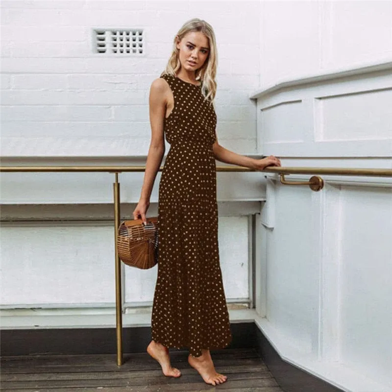 Sleeveless Dot Print Long Maxi Dress