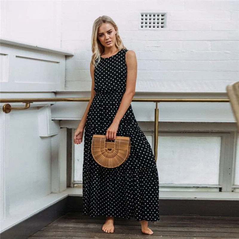 Sleeveless Dot Print Long Maxi Dress