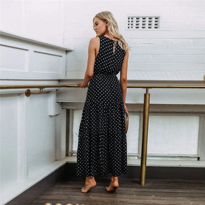 Sleeveless Dot Print Long Maxi Dress