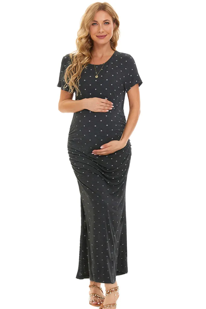 Smallahow Short Sleeve Floral Maternity Maxi Dress