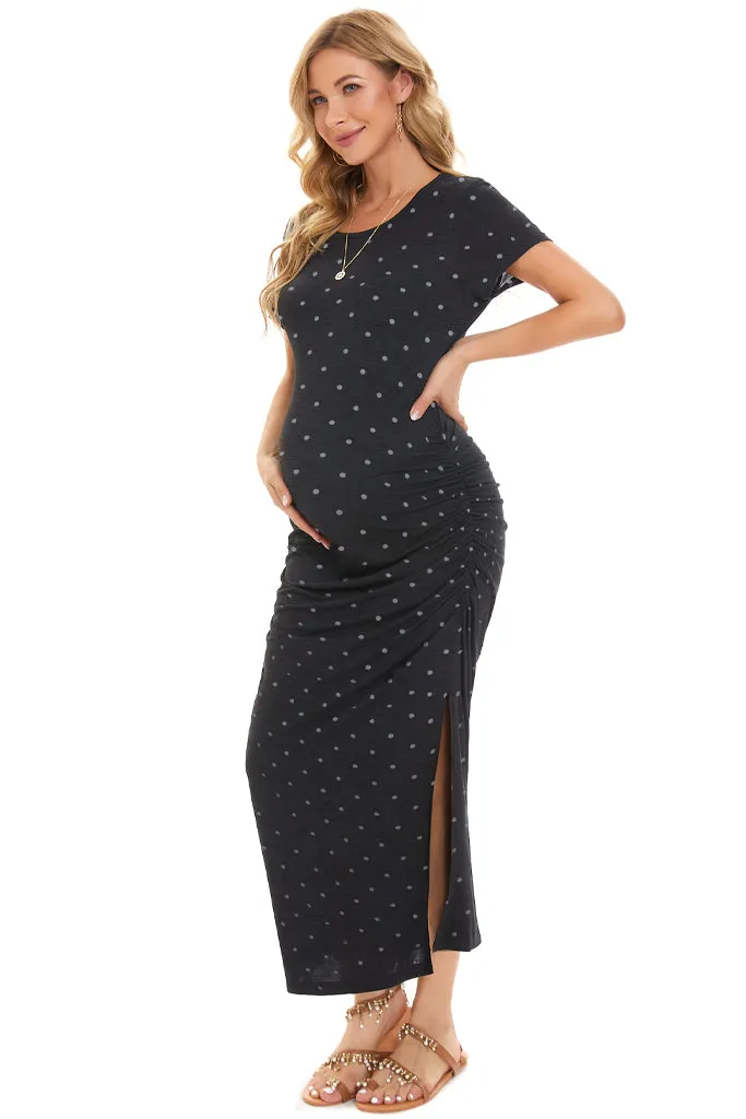 Smallahow Short Sleeve Floral Maternity Maxi Dress