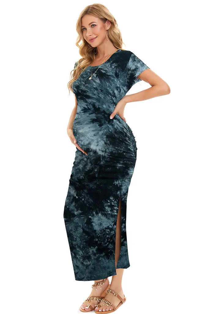 Smallahow Short Sleeve Floral Maternity Maxi Dress