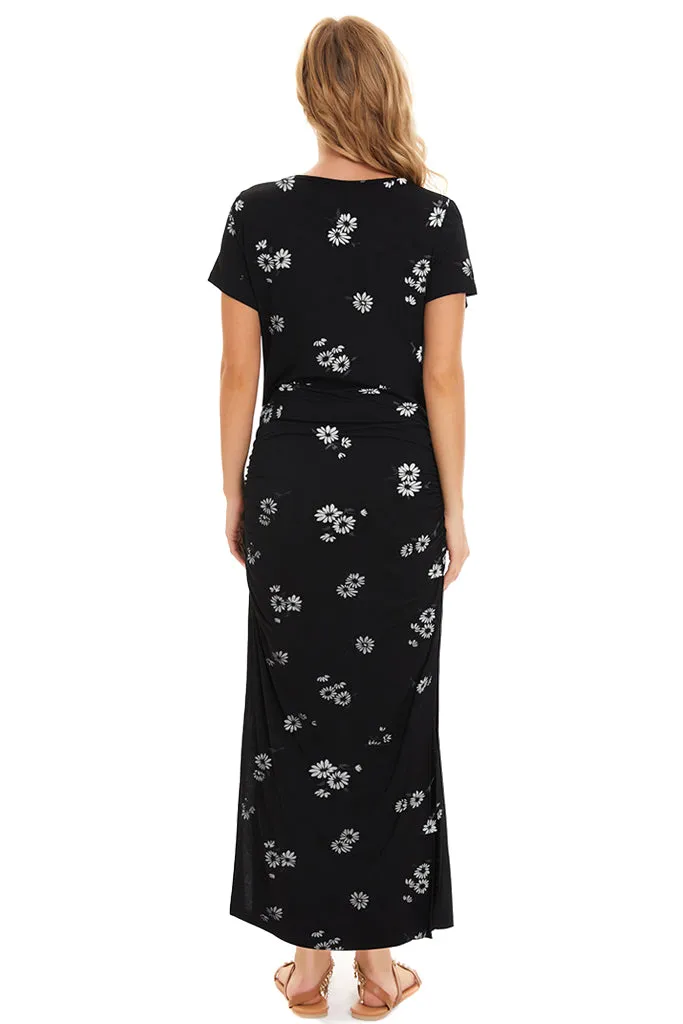 Smallahow Short Sleeve Floral Maternity Maxi Dress