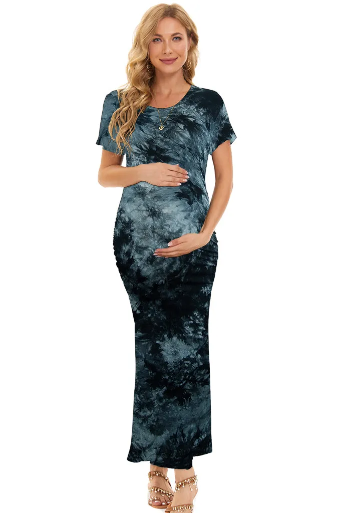 Smallahow Short Sleeve Floral Maternity Maxi Dress