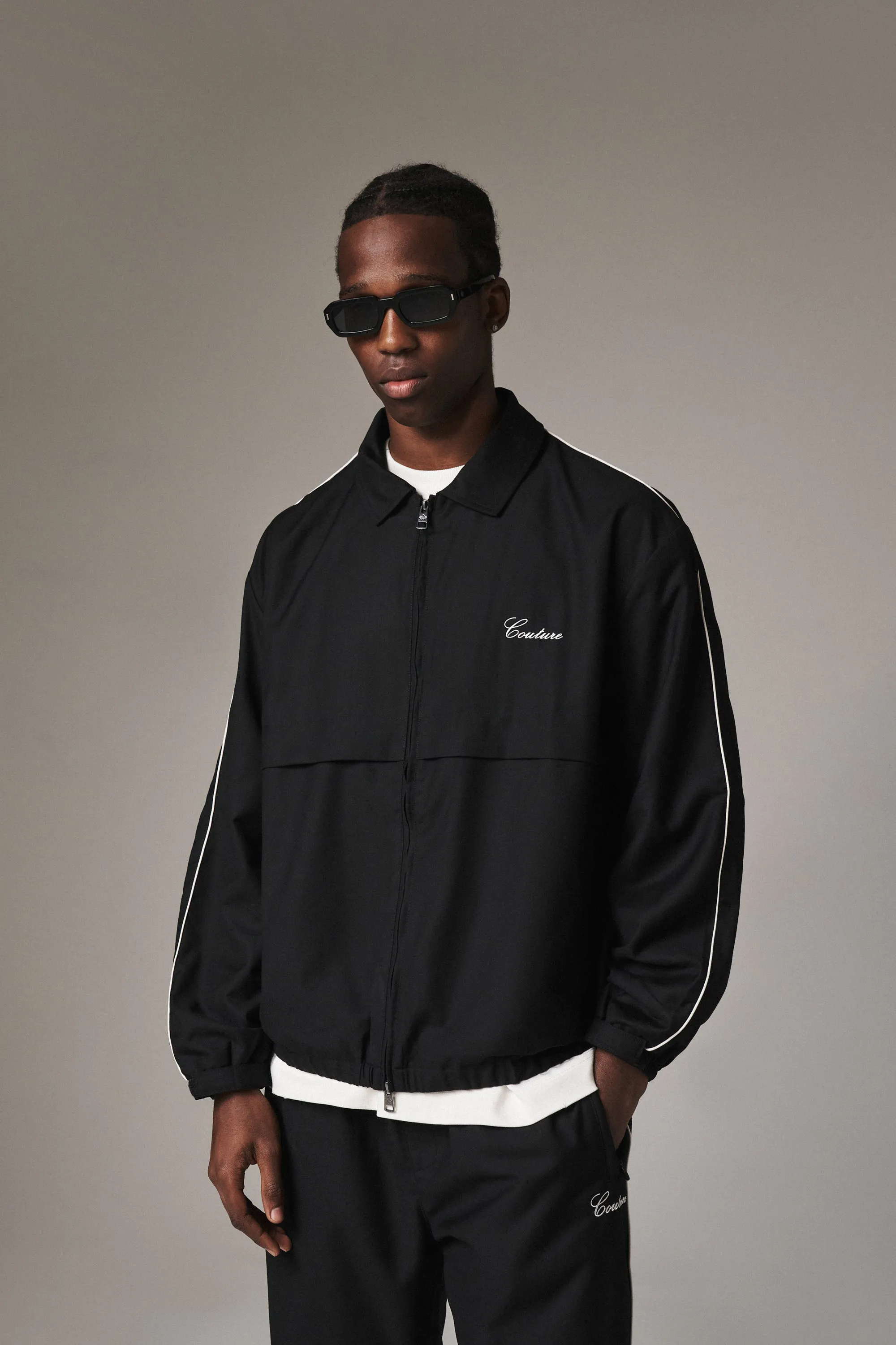 SMART PIPED TRACK JACKET - BLACK