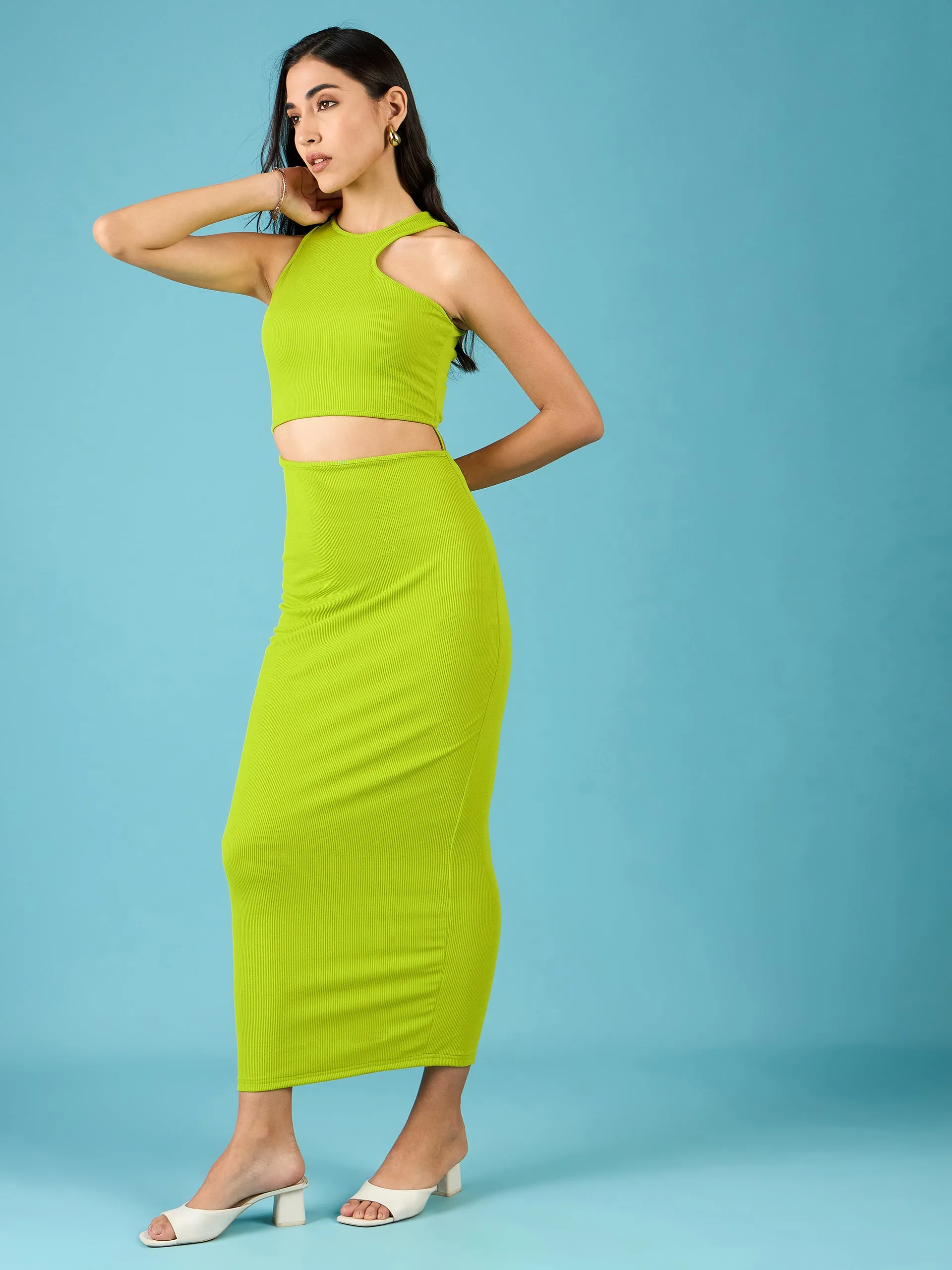 Stretchable Ribbed Cutout Dress