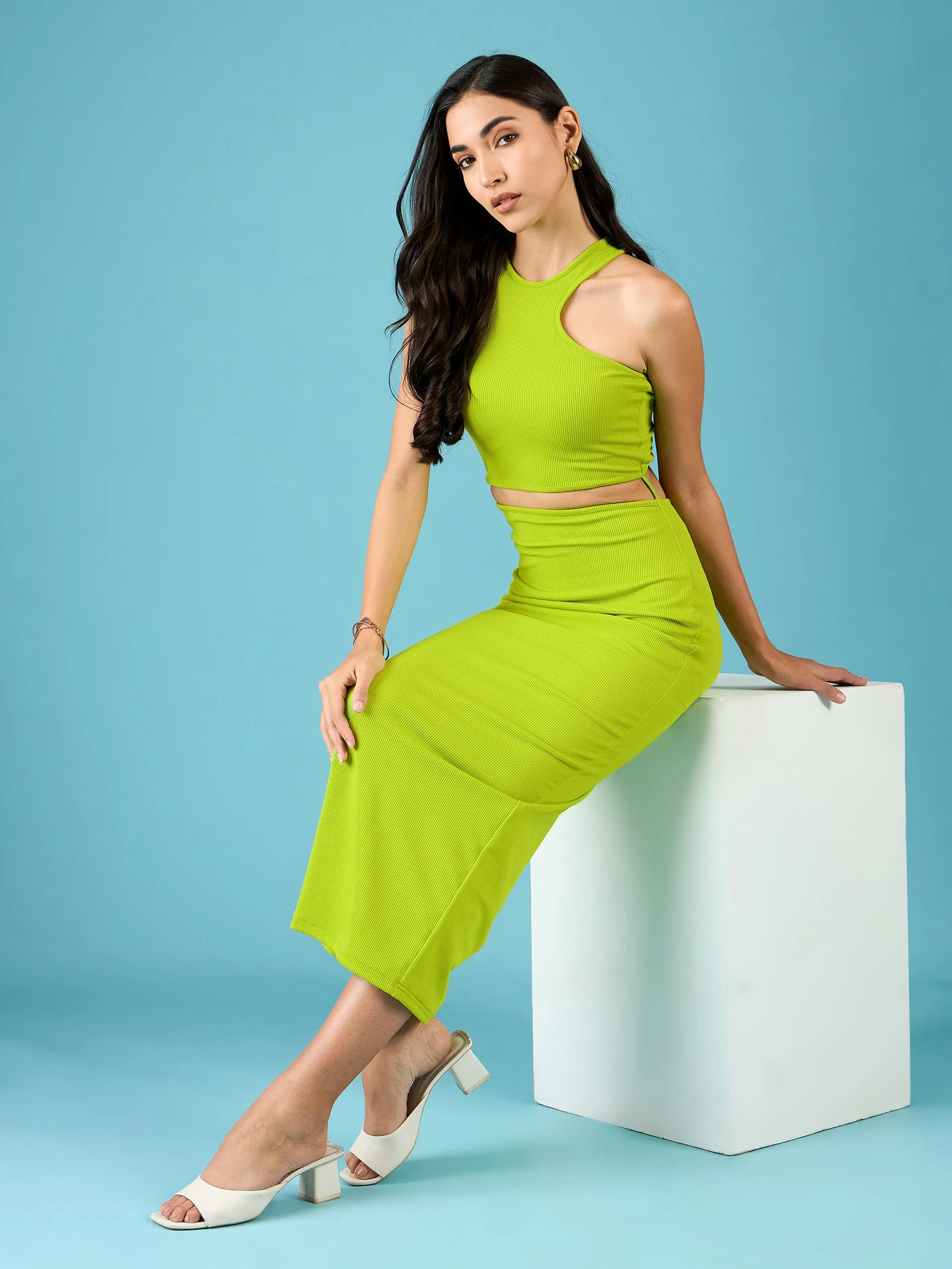 Stretchable Ribbed Cutout Dress