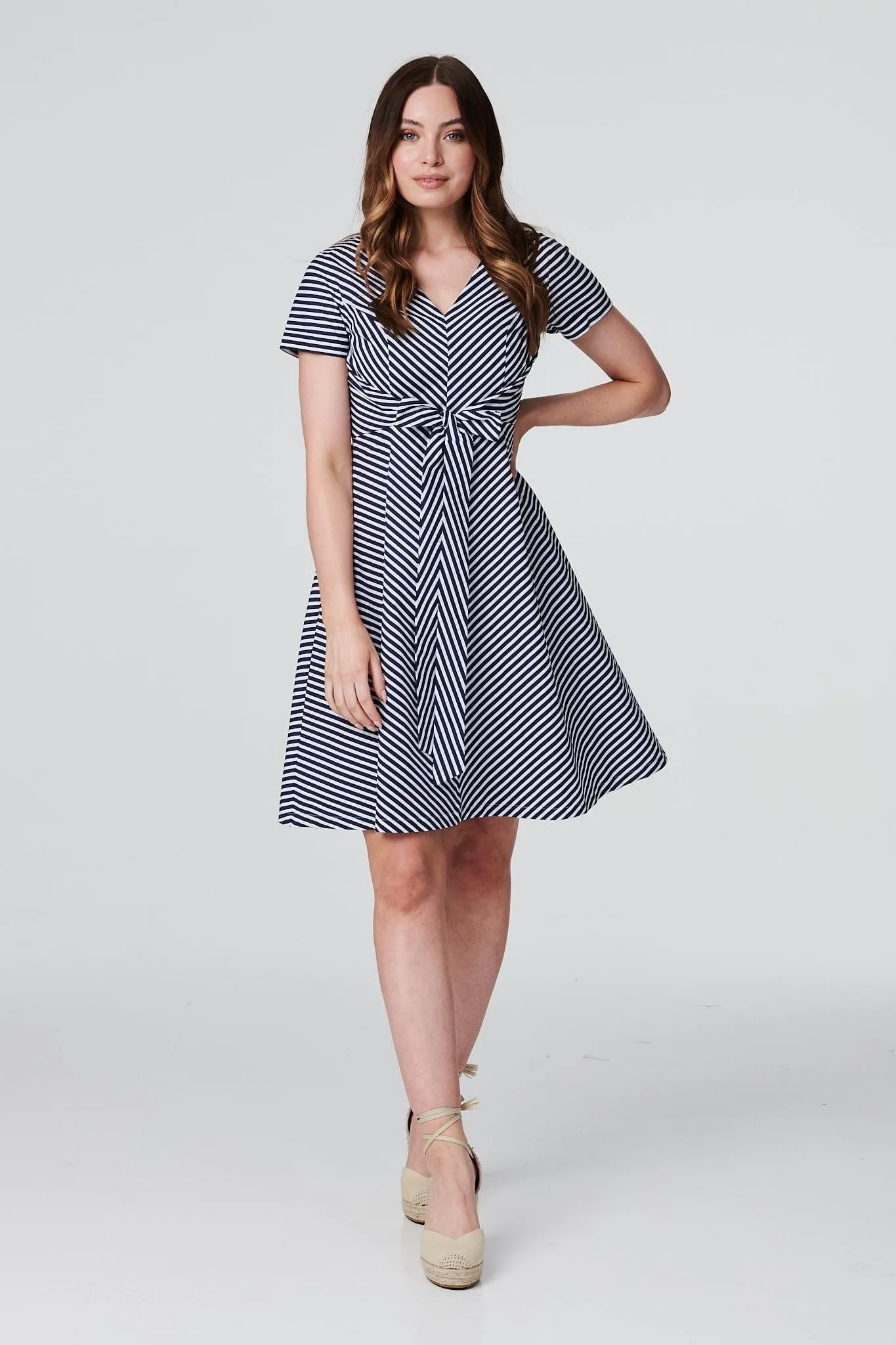 Striped Tie Front Skater Dress