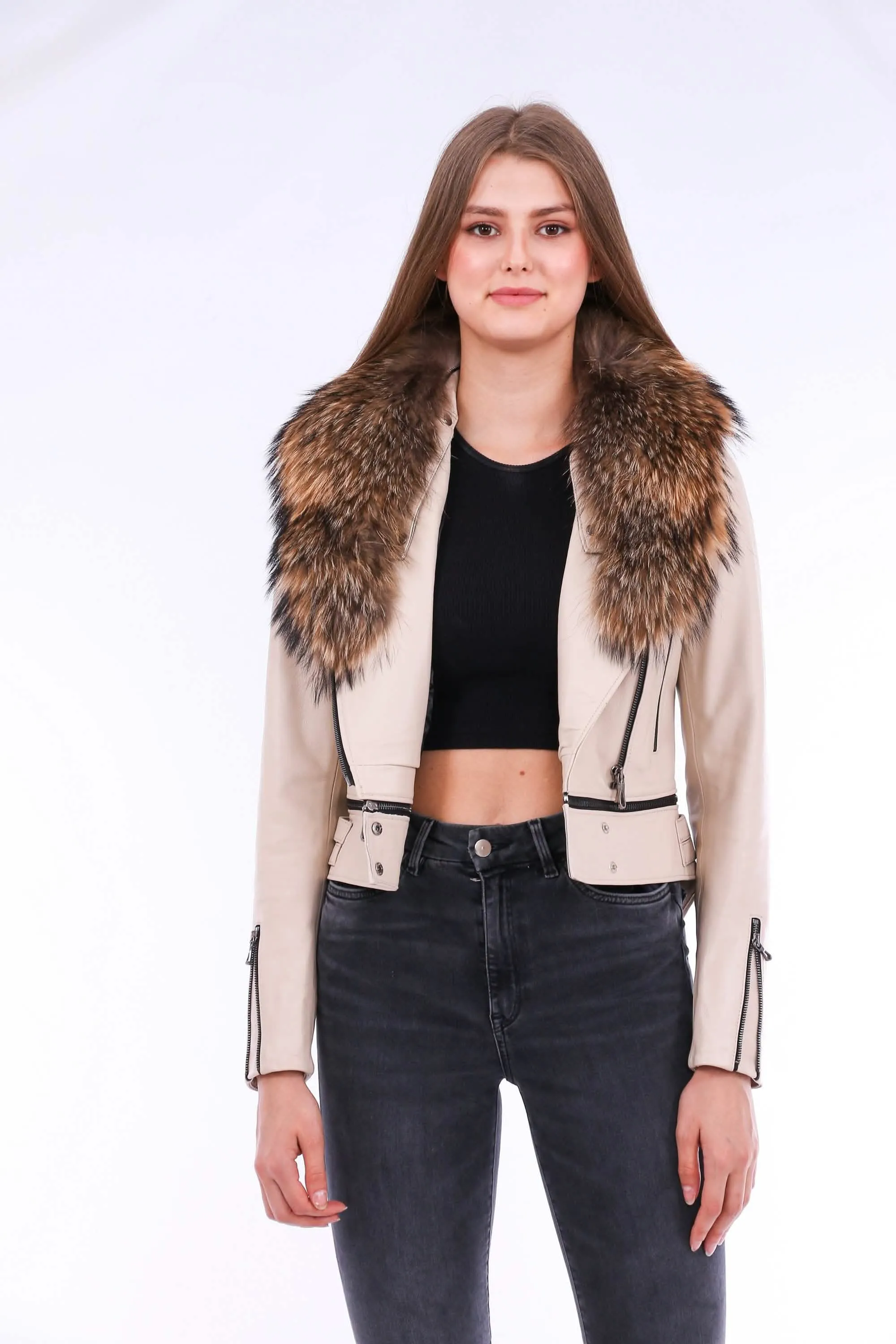 Stylish White Sheepskin Biker Jacket by Buttagi