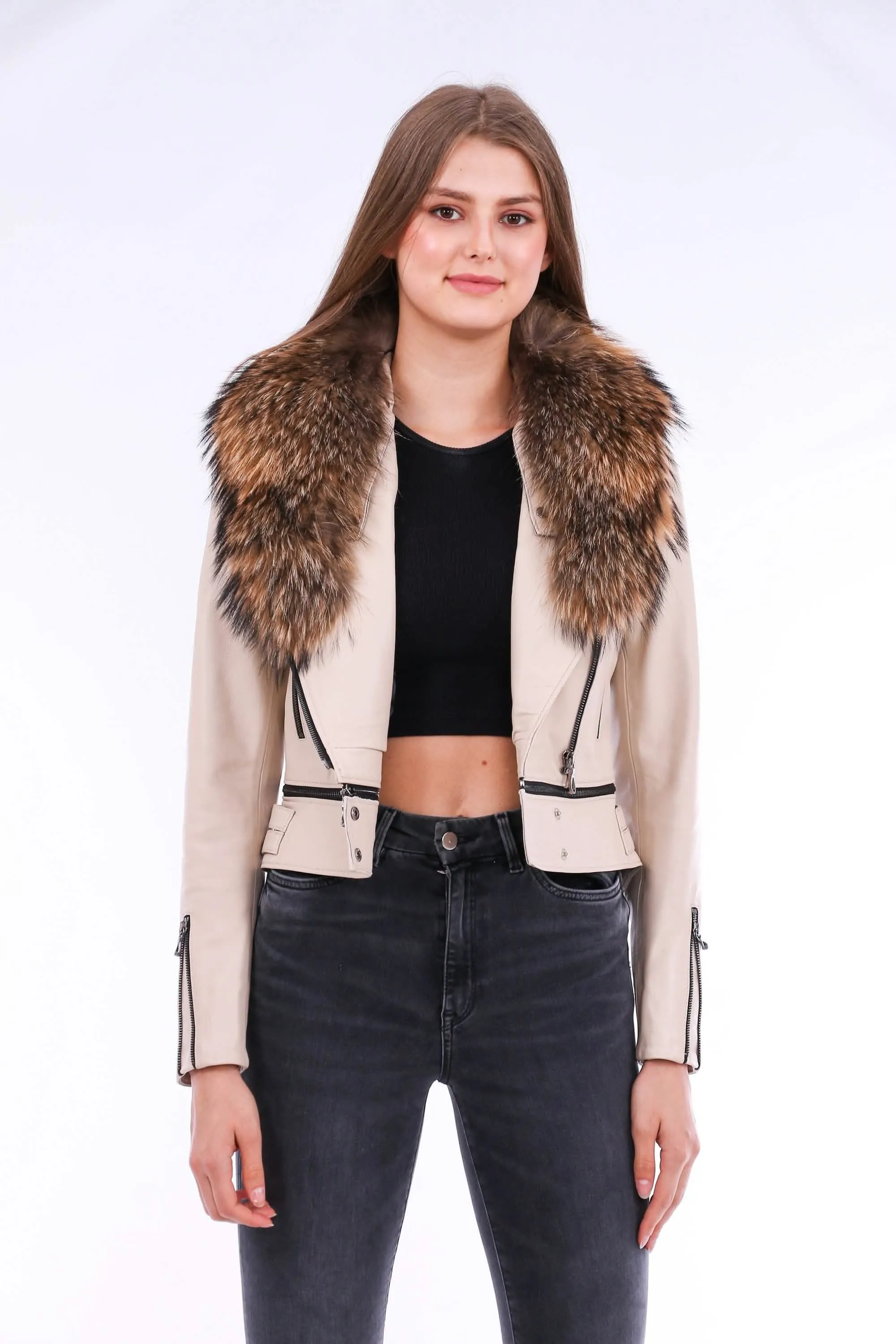 Stylish White Sheepskin Biker Jacket by Buttagi